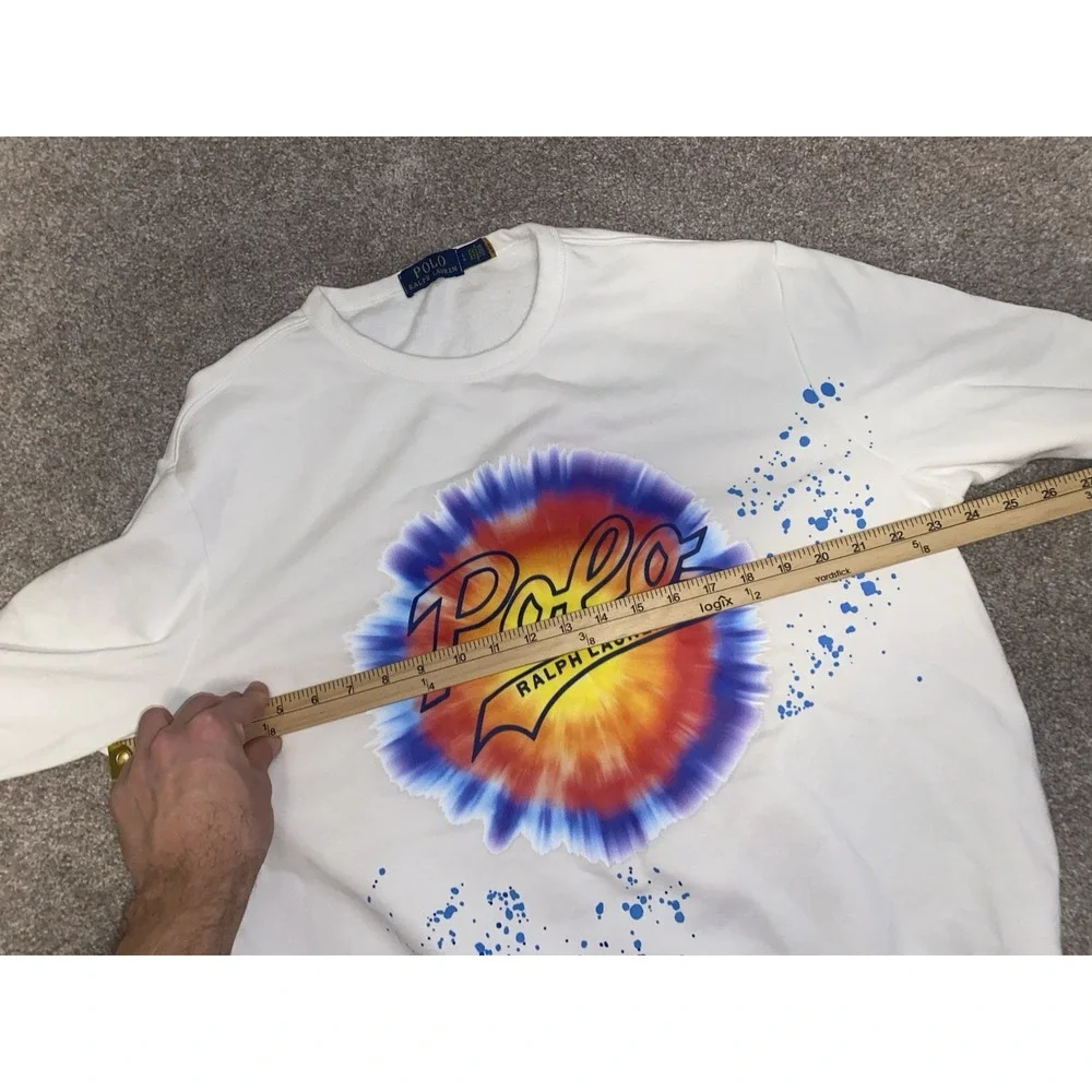 Polo Ralph Lauren Splatter Pattern Tie Dye Mens XL White Pullover Sweater Fleece